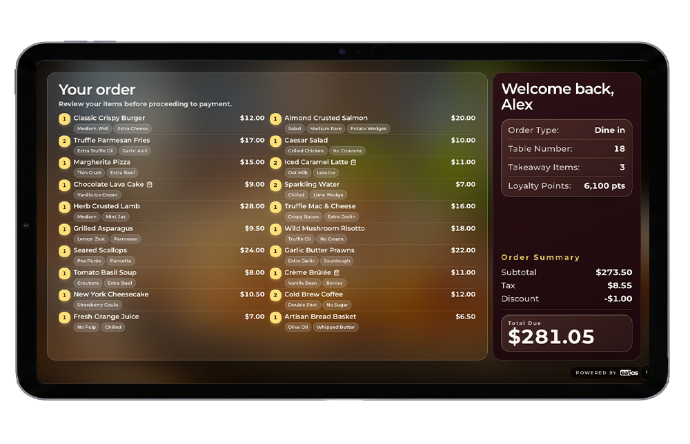 Order confirmation on guest facing display