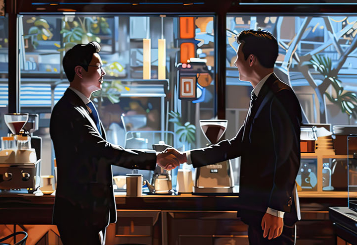 An eatOS reseller partner shaking hands with a restaurant operator